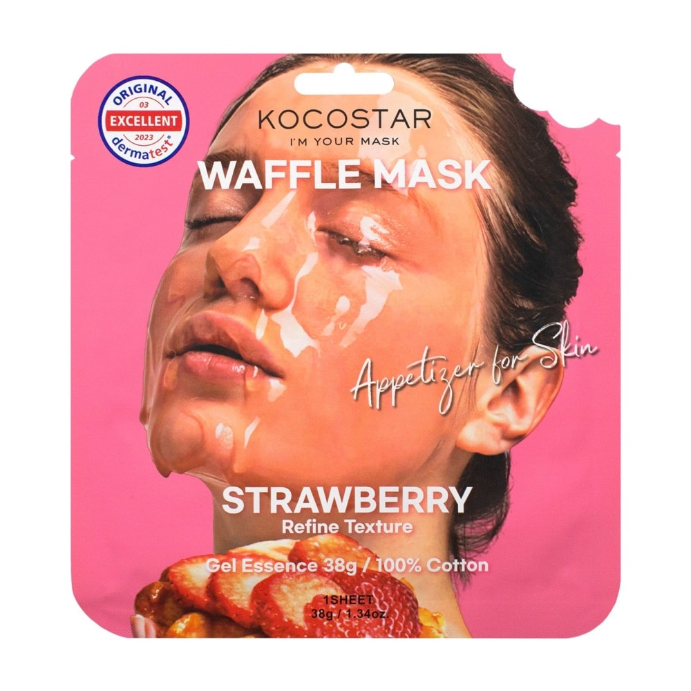 KOCOSTAR Waffle Mask Strawberry Εμποτισμένη Mάσκα Καθαρισμού & Λάμψης για Λιπαρές Επιδερμίδες, 40g