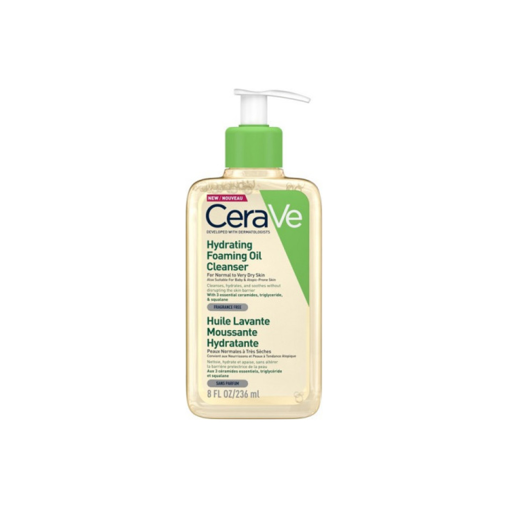 Cerave Hydrating Foaming Oil Cleanser Λάδι Καθαρισμού Προσώπου & Σώματος για κανονικό έως ξηρό δέρμα με σκουαλάνιο, τριγλυkερίδια και ceramides 236ml
