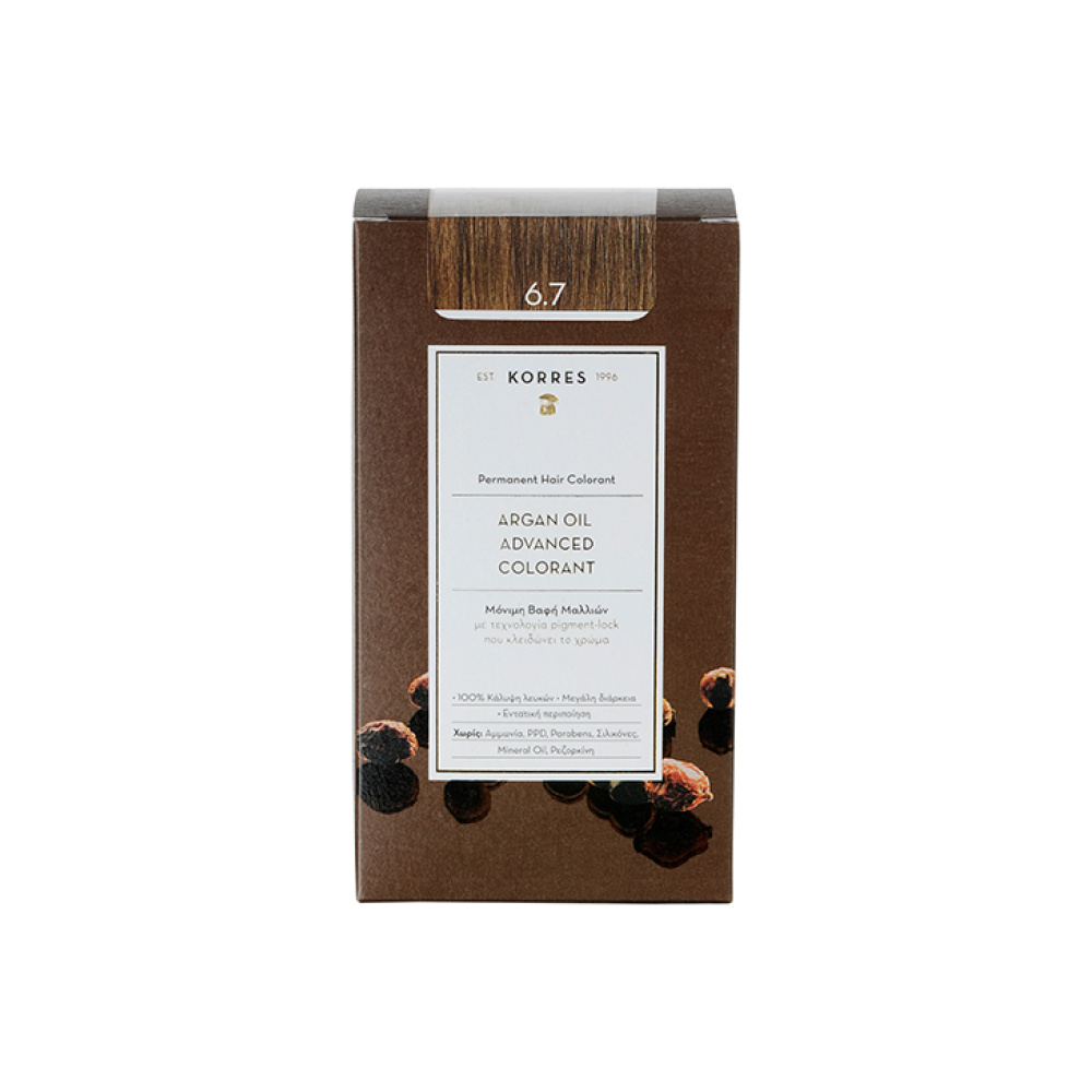Korres Argan Oil Advanced Colorant 6.7 Κακάο Μόνιμη Βαφή Μαλλιών με Τεχνολογία Pigment Lock που κλειδώνει το Χρώμα, 50ml