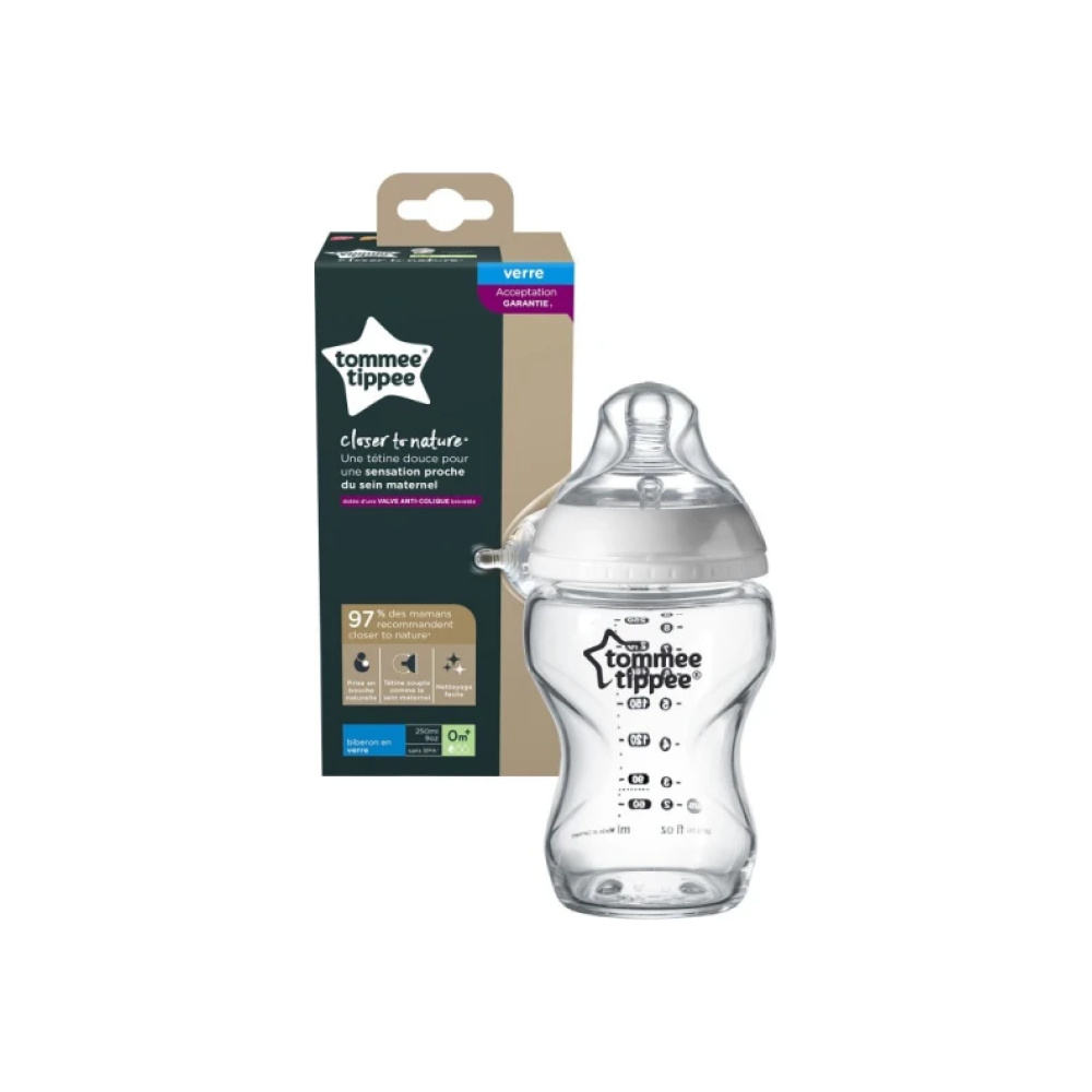 TOMMEE TIPPEE Γυάλινο Μπιμπερό Closer to nature μικρής ροής 250ml 0m+