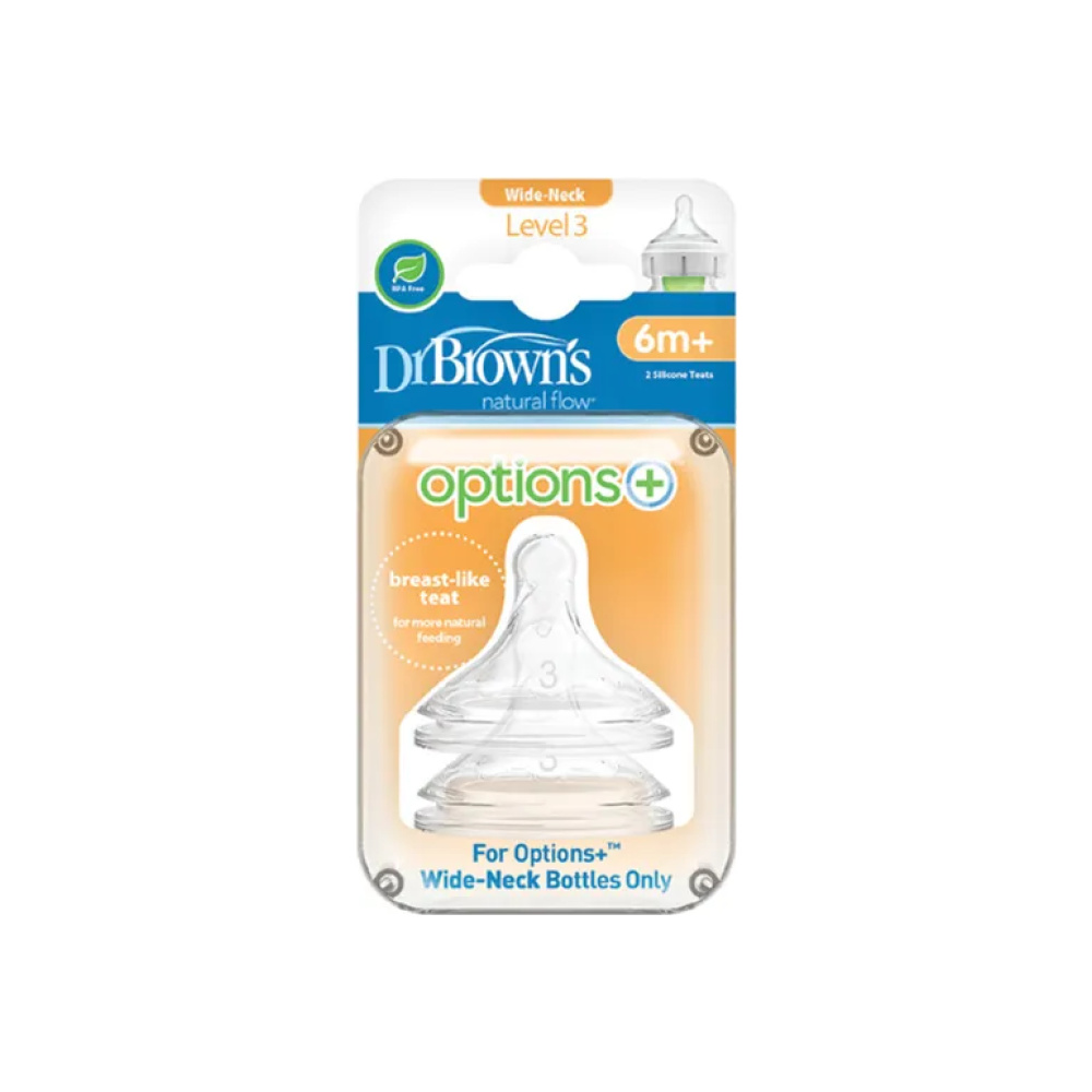 DR.BROWN'S Options+ Θηλές Σιλικόνης Για Μπιμπερό Με Φαρδύ Λαιμό Επίπεδο 3 Για 6+ Μηνών 2 Τμχ