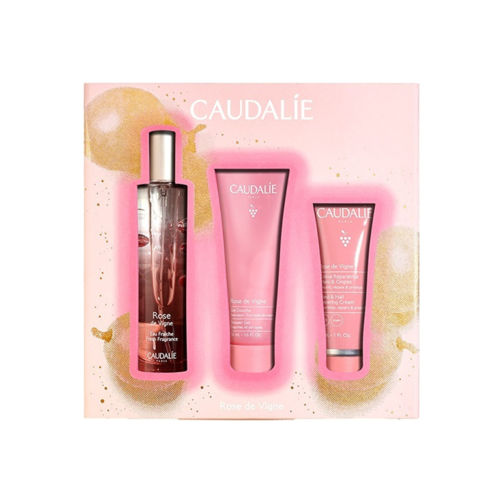 CAUDALIE Xmas Promo Rose de Vigne 50ml - Shower Gel 50ml - Hand & Nail Repairing Cream 30ml