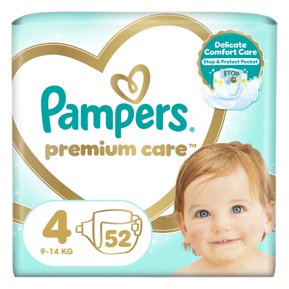 PAMPERS Premium Care πάνα μέγεθος 4 (9kg-14kg) - 52 Πάνες