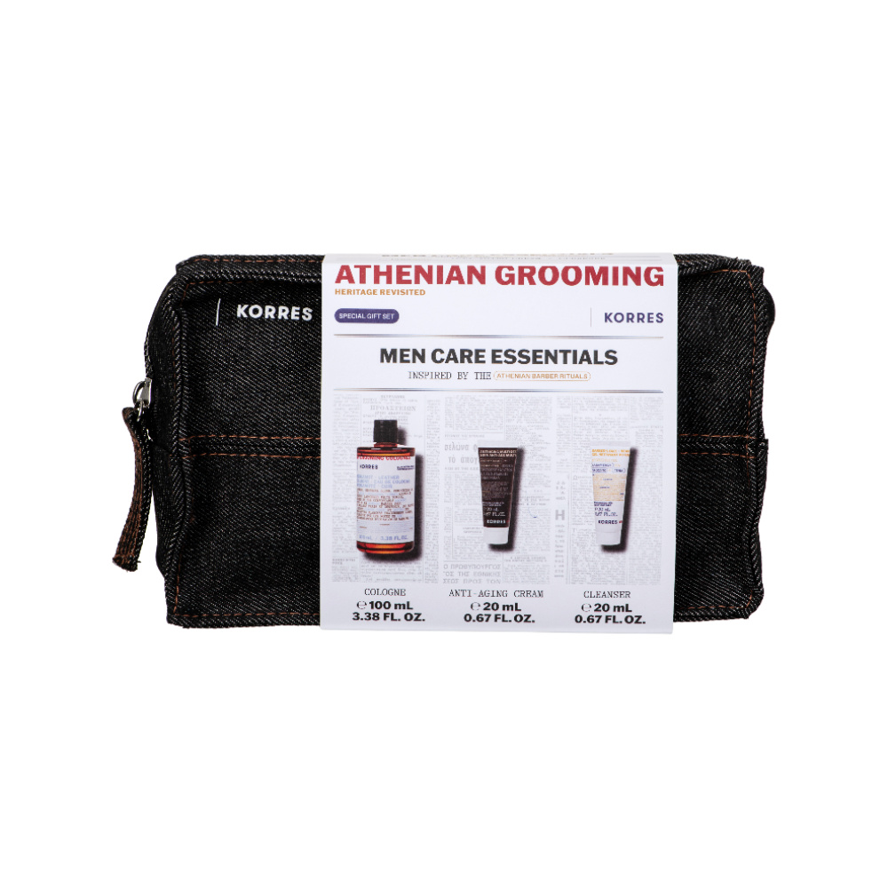 KORRESPromo Μen Care Athenian Grooming Bergamot & Leather Άρωμα, 100ml, Αντιγηραντική Κρέμα Προσώπου & Ματιών, 20ml, Gel Καθαρισμού για Πρόσωπο & Γένια, 20ml & Δώρο Νεσεσέρ, 1τεμ, 1σετ