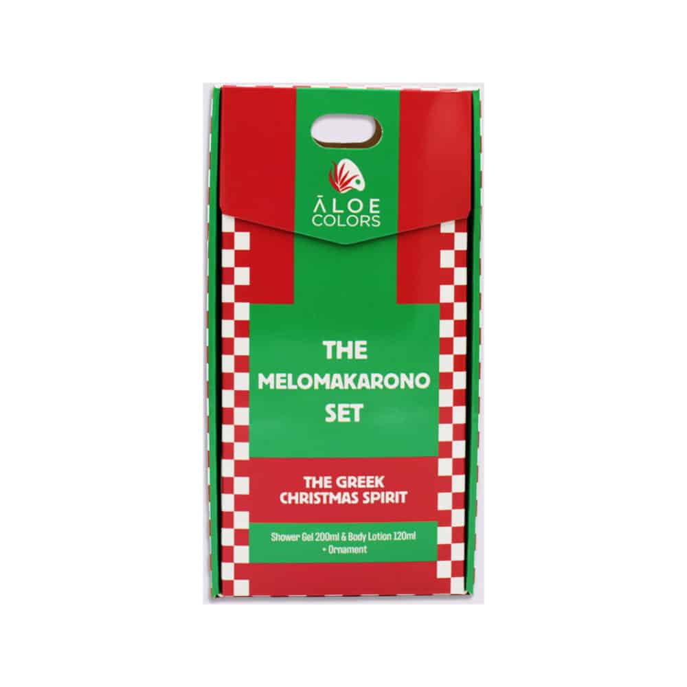 ALOE+ COLORS Xmas Promo The Melomakarono Set με Ho Ho Ho Shower Gel Αφρόλουτρο Σώματος, 200ml, Body Lotion Ενυδατικό Γαλάκτωμα Σώματος, 120ml & Δώρο Χριστουγεννιάτικο Στολίδι, 1τεμ, 1σετ