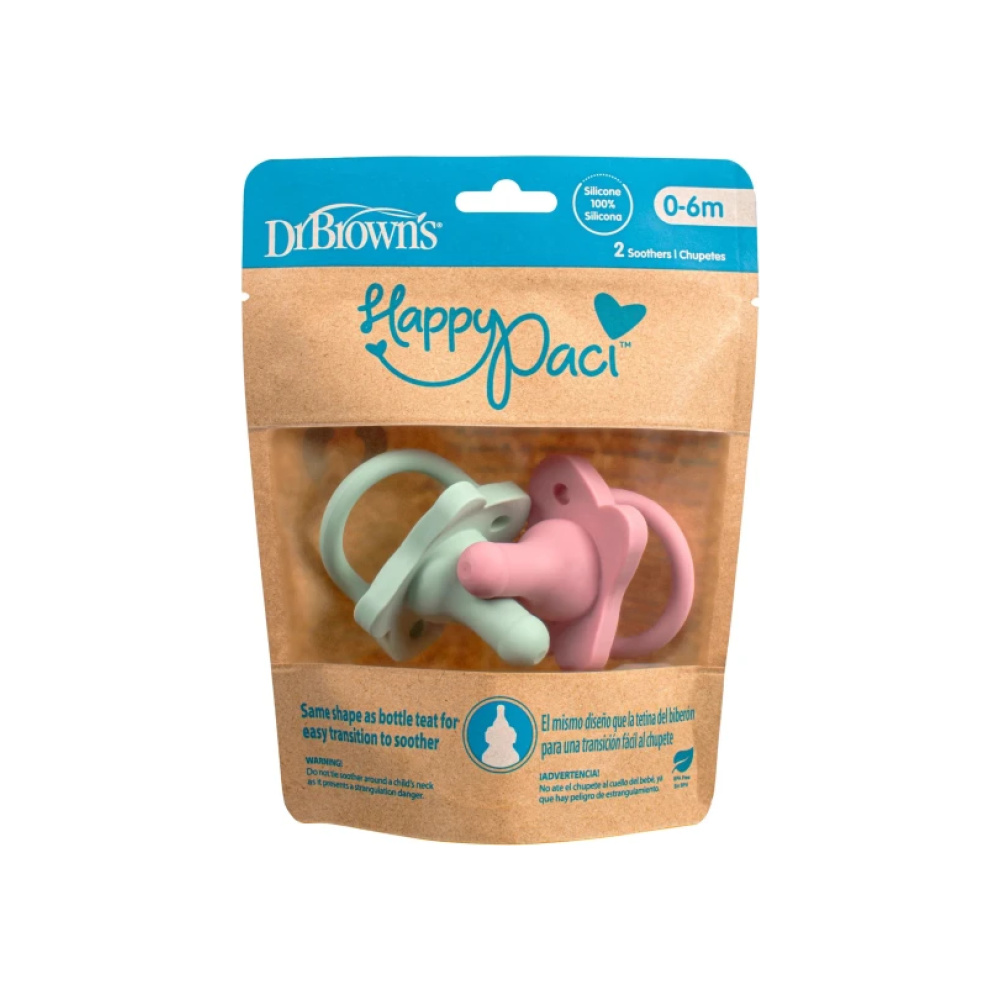 DR.BROWN'S Happy-Paci Πιπίλα Σιλικόνης Ροζ/Πράσινη 0-6m, 2 τεμάχια