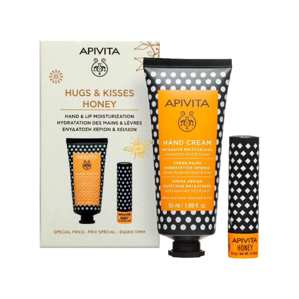 APIVITA Promo Hugs & Kisses με Κρέμα Χεριών Εντατικής Ενυδάτωσης με Υαλουρονικό Οξύ & Μέλι, 50ml & Honey Balm για Σκασμένα Χείλη, 4.4g, 1σετ