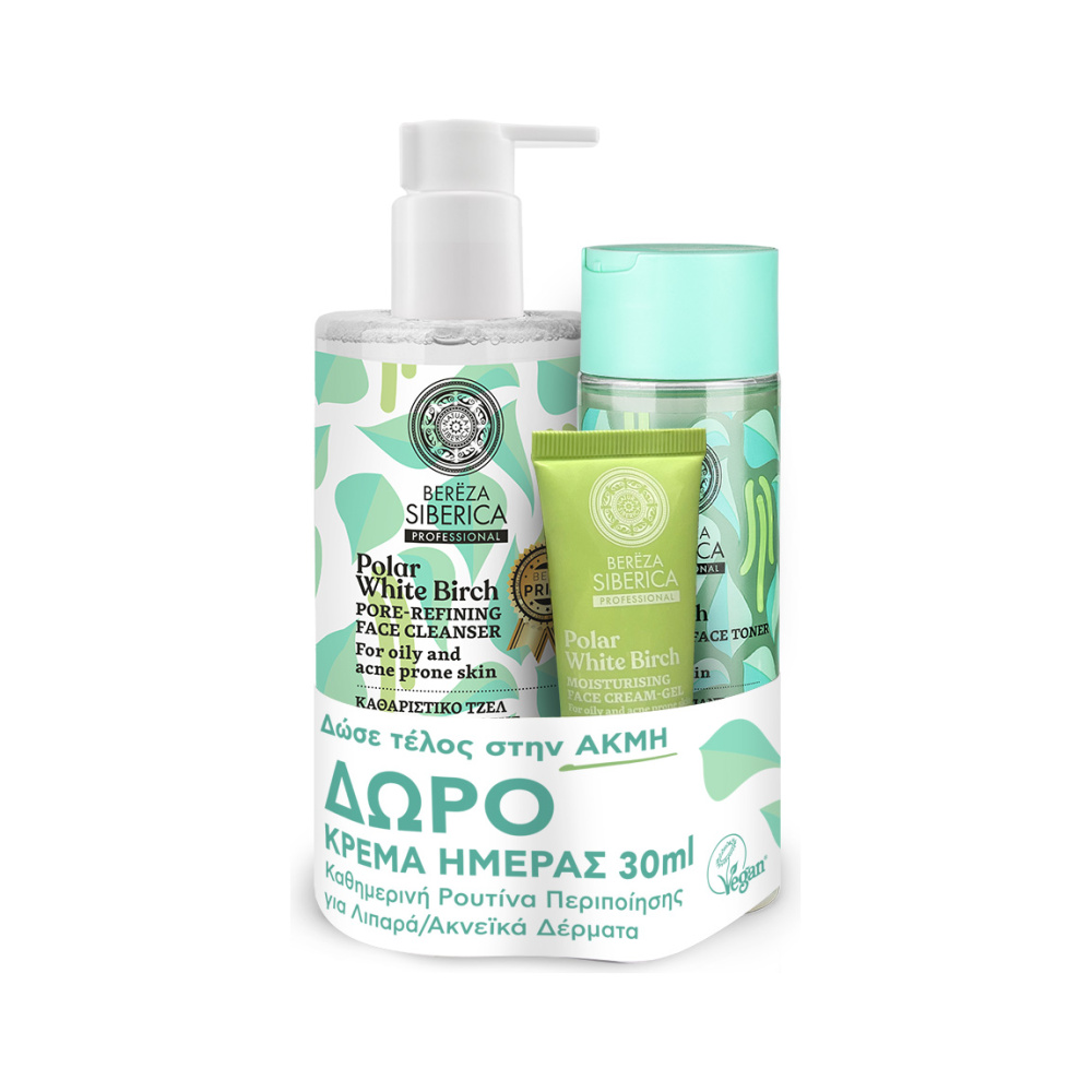 NATURA SIBERICA PROMO Bereza Polar White Birch Gel 400ml Toner 200ml & Δώρο Ενυδατική 24ωρη Κρέμα Gel 30ml 1 Set