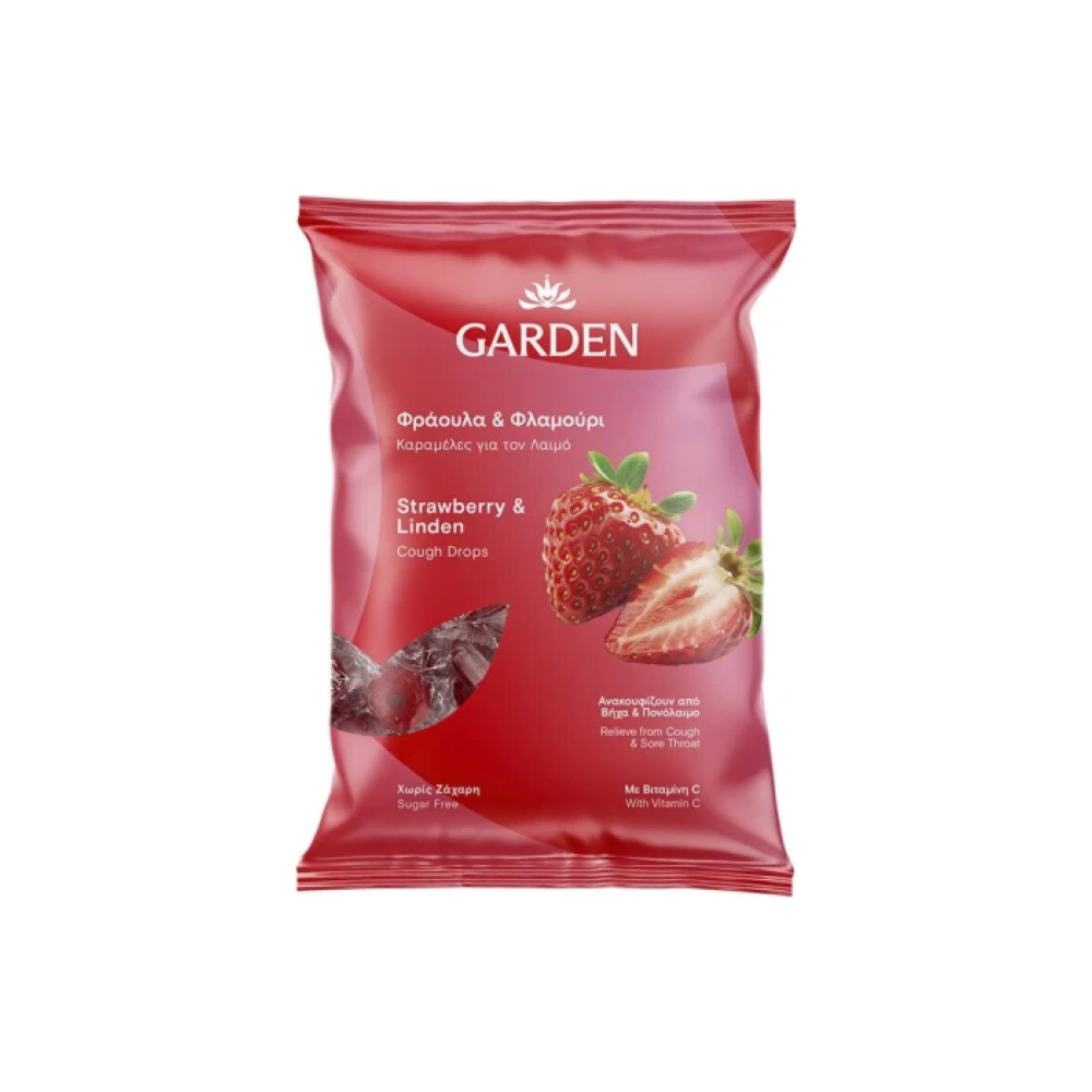 GARDEN Καραμέλες για τον Βήχα και τον Πονόλαιμο με Φράουλα & Φλαμούρι, 60g