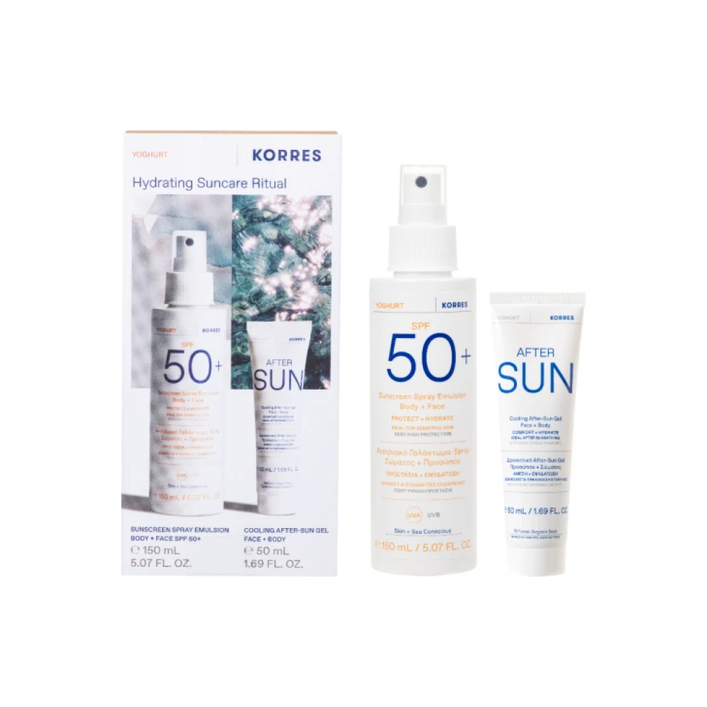 KORRES Promo Yoghurt Sunscreen Spray Emulsion Face & Body SPF50+, 150ml & After Sun, 50ml