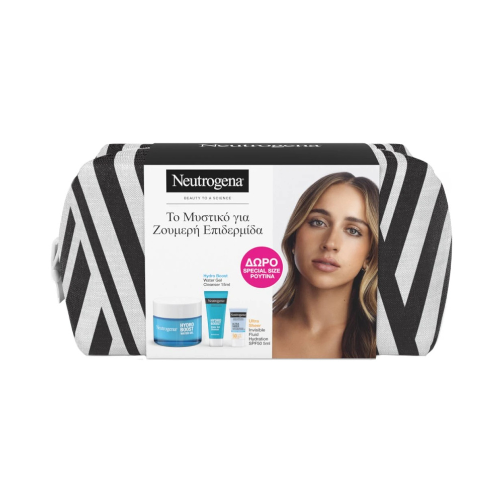 NEUTROGENA Hydro Boost Limited Edition Promo με Water Gel Ενυδατική Κρέμα-Gel Προσώπου, 50ml & Δώρο Water Gel Cleanser Ενυδατικό Καθαριστικό Προσώπου, 15ml, Ultra Sheer Invisible Fluid Hydration Αντηλιακό Προσώπου SPF50, 5ml & Νεσεσέρ, 1τεμ, 1σετ